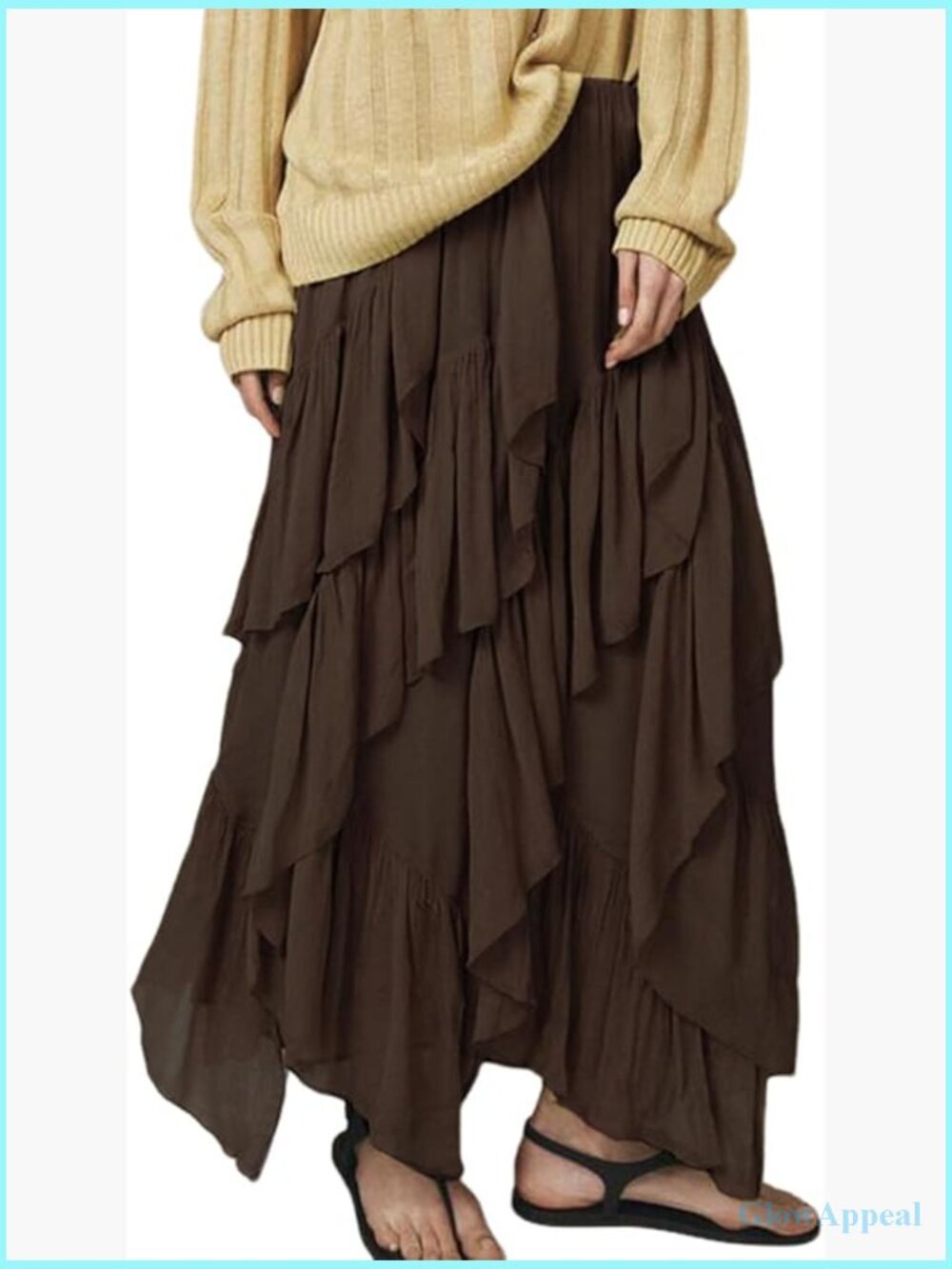 Flowy Ruffle Maxi Skirt Tiered A-Line Long Trendy